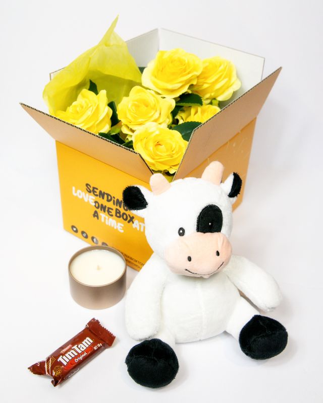 Plush toy cow with accessories